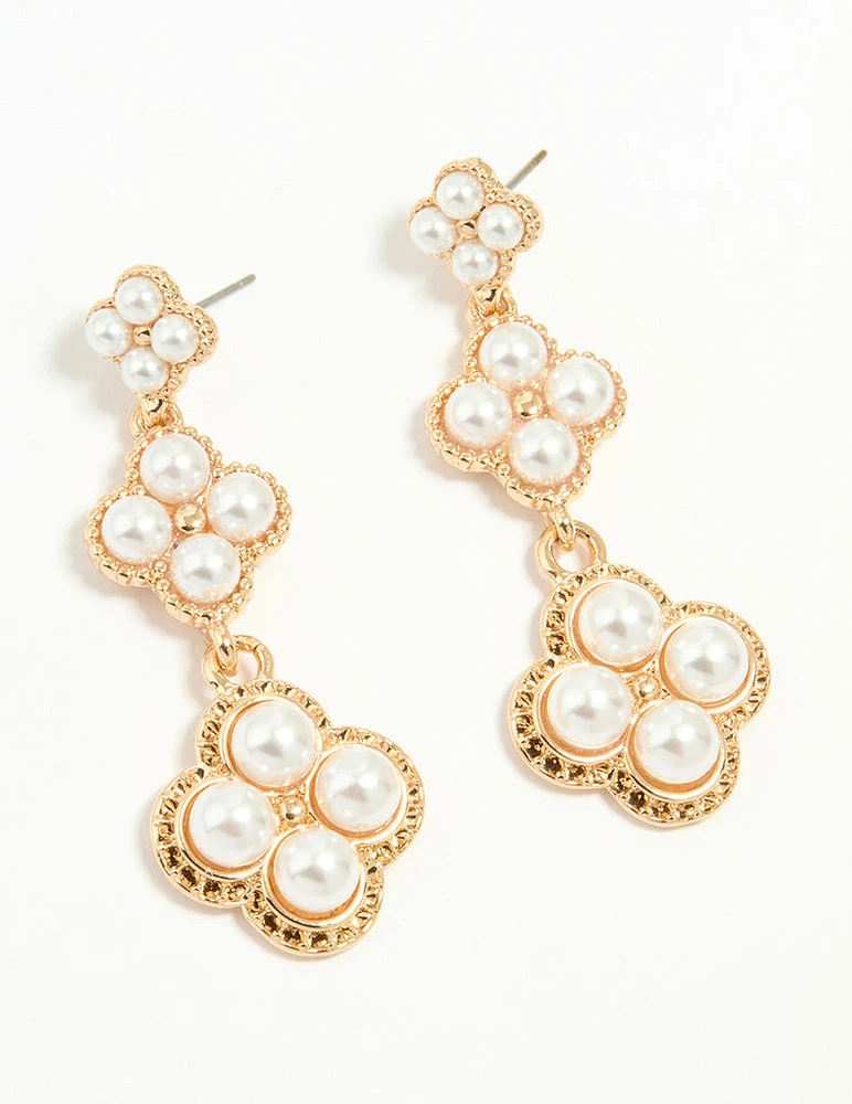 Rose Gold Pearl Flower Drop Earrings