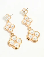 Rose Gold Pearl Flower Drop Earrings