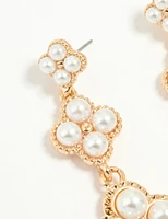 Rose Gold Pearl Flower Drop Earrings