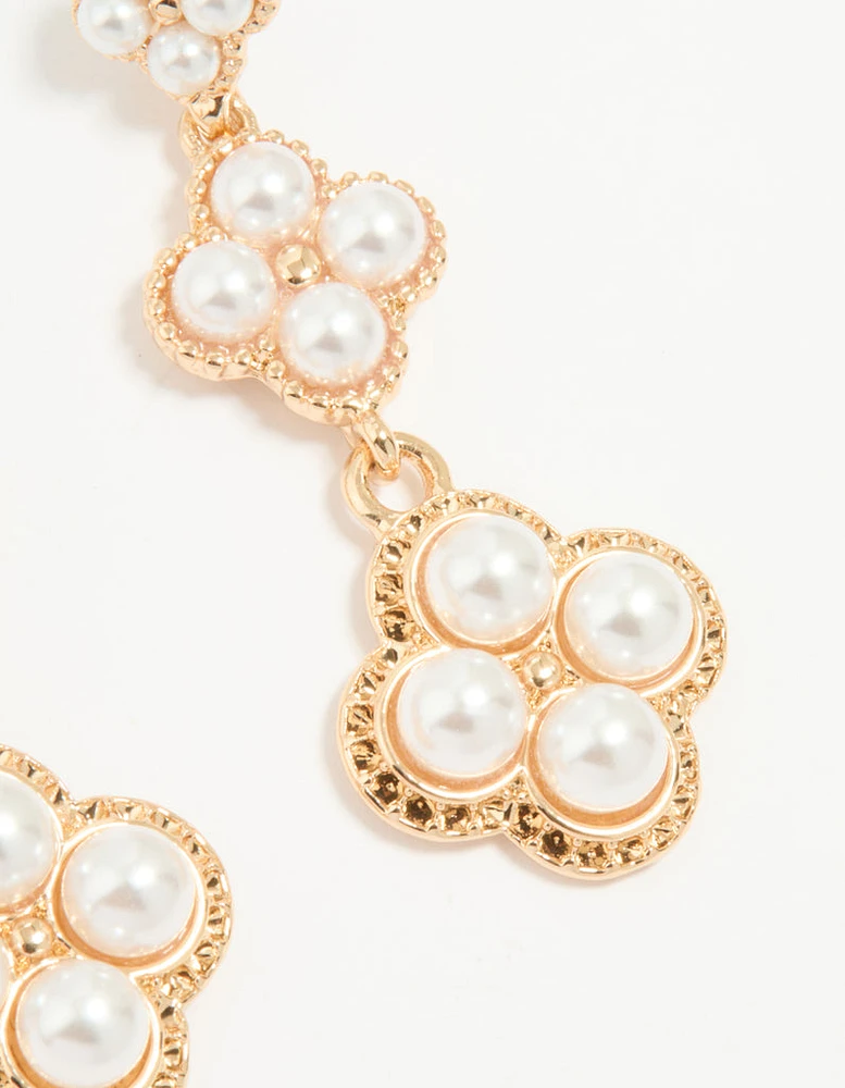 Rose Gold Pearl Flower Drop Earrings
