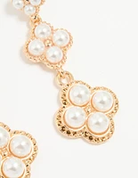 Rose Gold Pearl Flower Drop Earrings