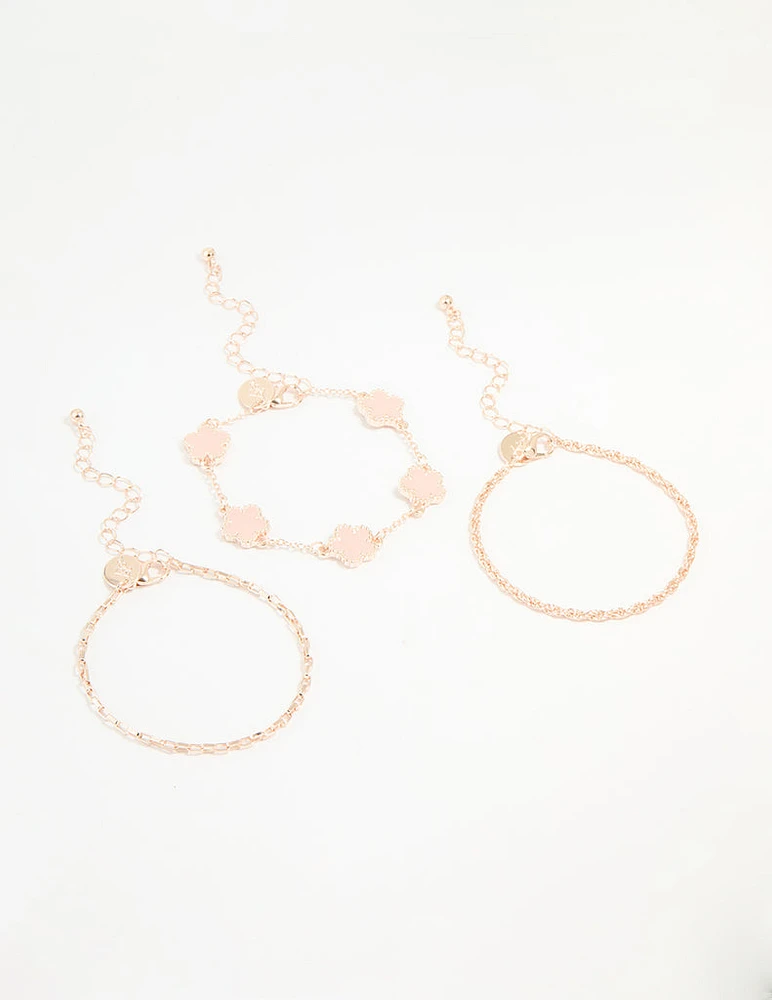 Rose Gold Flower & Chain Bracelets 3-Pack