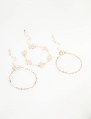 Rose Gold Flower & Chain Bracelets 3-Pack