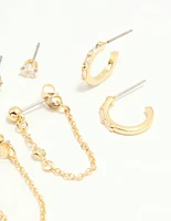 Gold Plated Cubic Zirconia Baguette Hoop & Chain Earrings 4-Pack