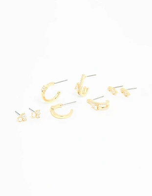 Gold Plated Cubic Zirconia Teardrop Hoop & Stud Earrings 4-Pack