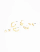Gold Plated Cubic Zirconia Teardrop Hoop & Stud Earrings 4-Pack