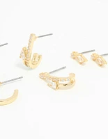 Gold Plated Cubic Zirconia Teardrop Hoop & Stud Earrings 4-Pack