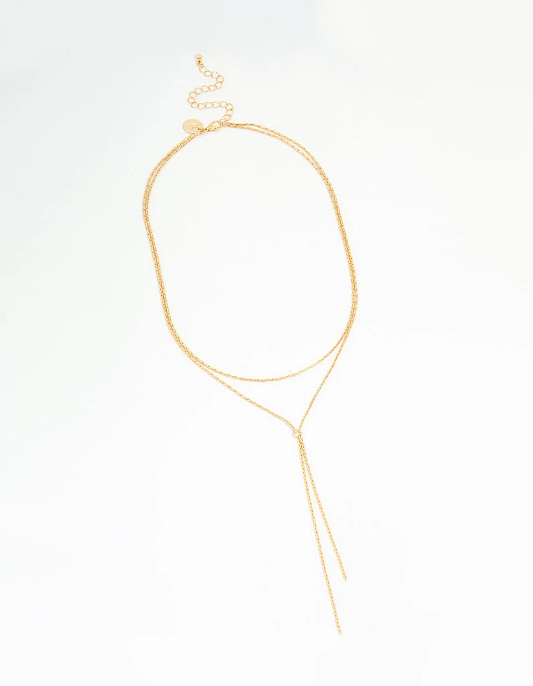 Gold Plated Chain Layered Y- Necklace