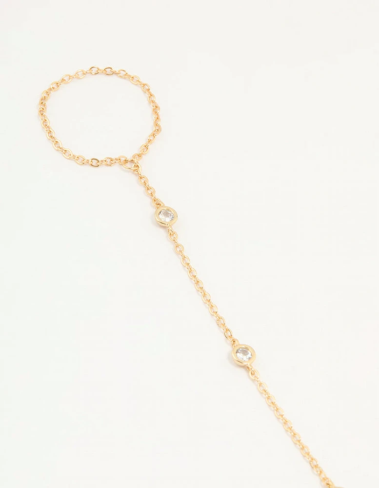 Gold Plated Cubic Zirconia Hand Chain Bracelet