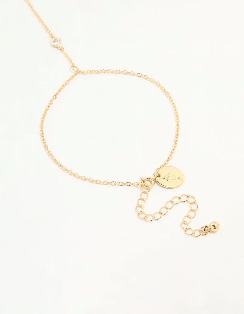 Gold Plated Cubic Zirconia Hand Chain Bracelet