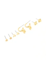 Gold Plated Cubic Zirconia Letter K & Dainty Flower Earrings 4-Pack