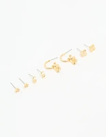 Gold Plated Cubic Zirconia Letter S & Flower Earrings 4-Pack