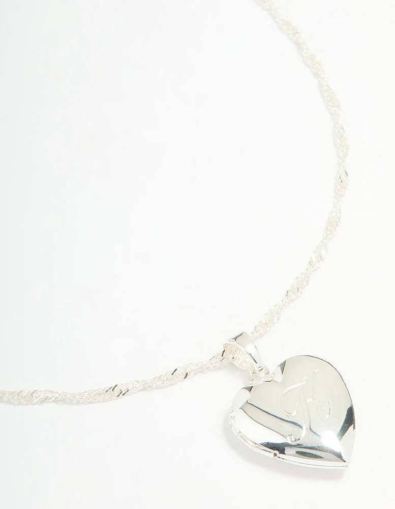 Silver Plated Letter K Heart Locket Necklace