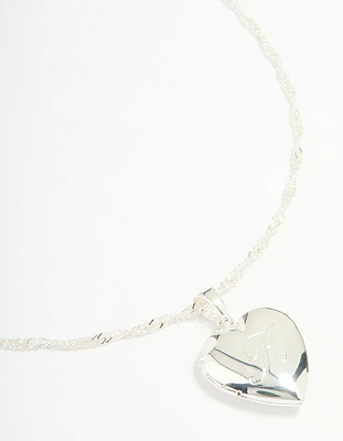 Silver Plated Letter K Heart Locket Necklace