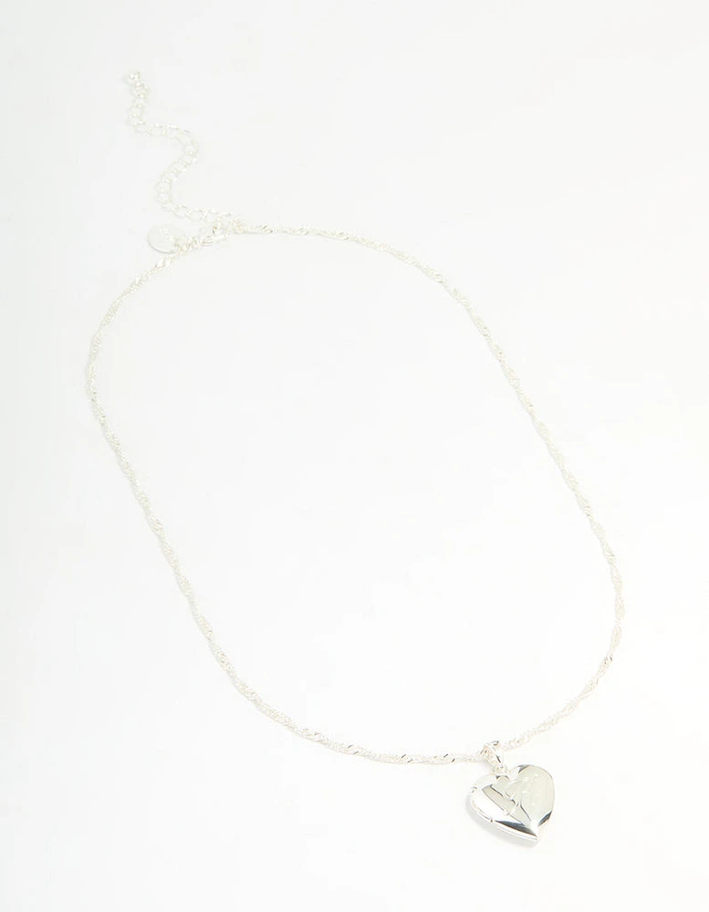 Silver Plated Letter K Heart Locket Necklace