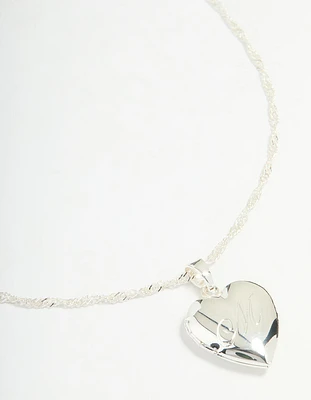 Silver Plated Letter M Heart Locket Necklace