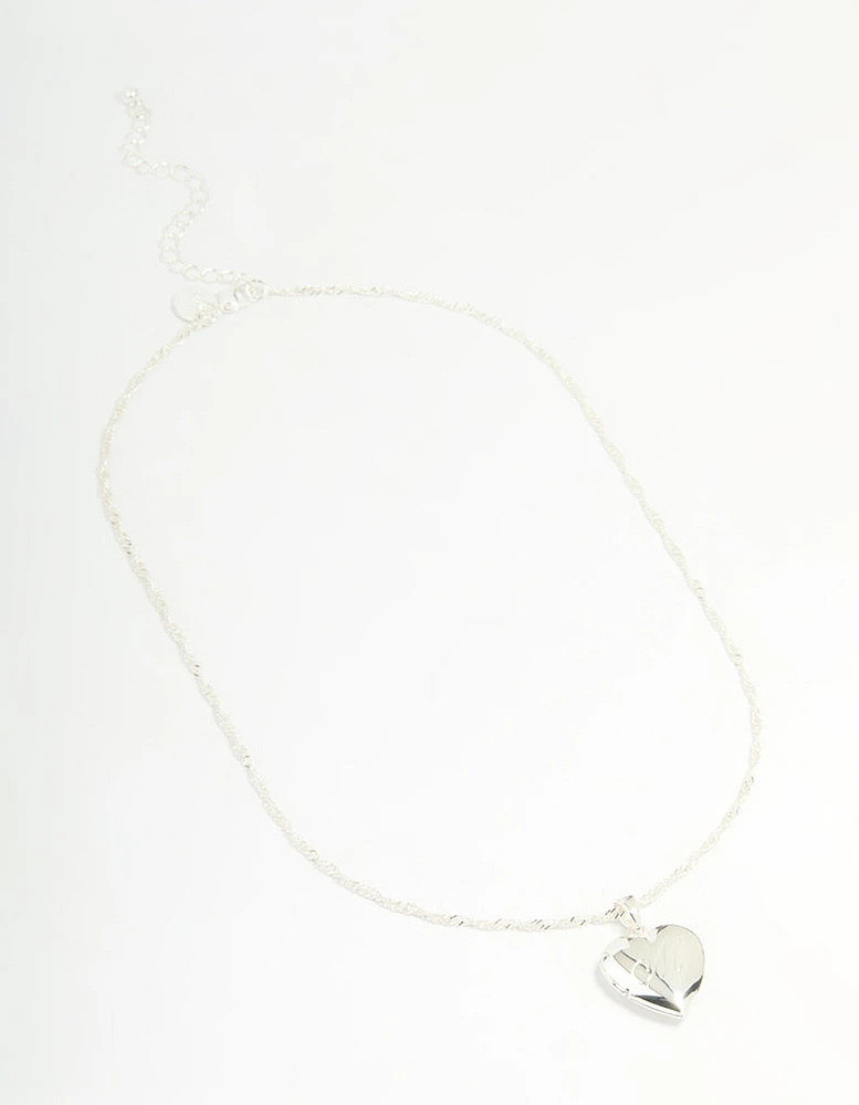 Silver Plated Letter M Heart Locket Necklace