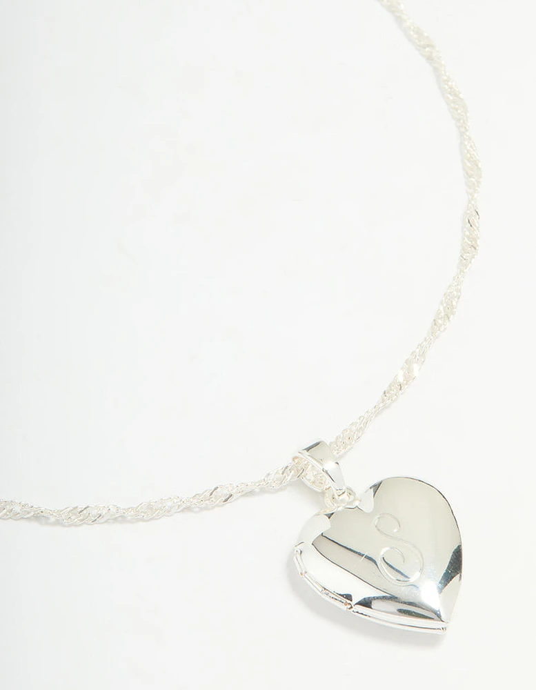 Silver Plated Letter S Heart Locket Necklace