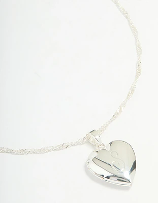 Silver Plated Letter S Heart Locket Necklace