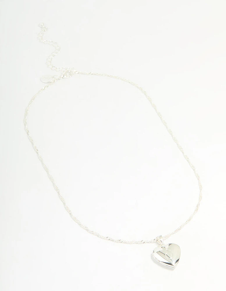 Silver Plated Letter S Heart Locket Necklace