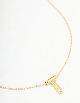 Gold Plated Bubble Letter T Necklace