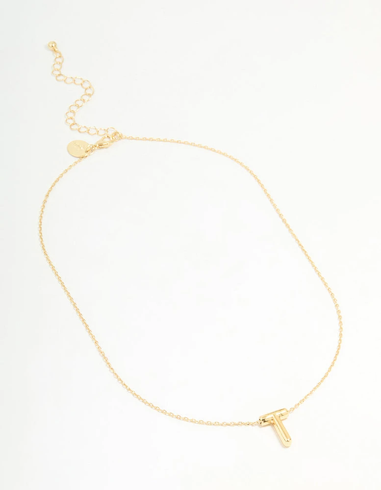 Gold Plated Bubble Letter T Necklace