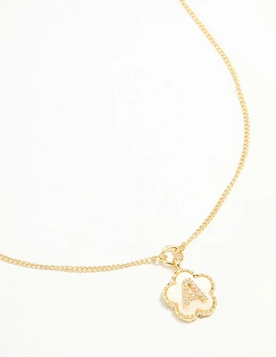 Gold Plated Genuine Shell Letter A Flower Petal Necklace