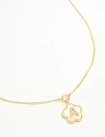 Gold Plated Genuine Shell Letter A Flower Petal Necklace