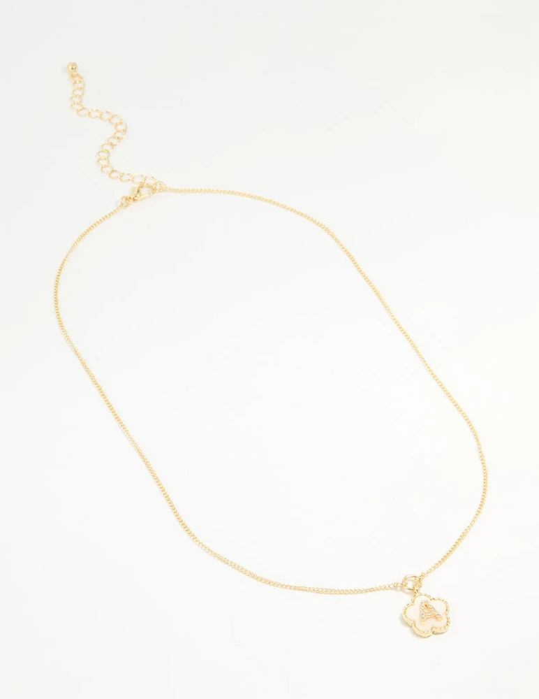 Gold Plated Genuine Shell Letter A Flower Petal Necklace