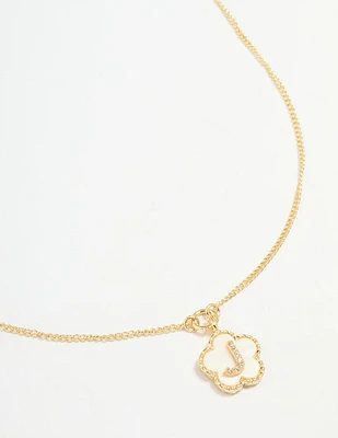 Gold Plated Genuine Shell Letter J Flower Petal Necklace