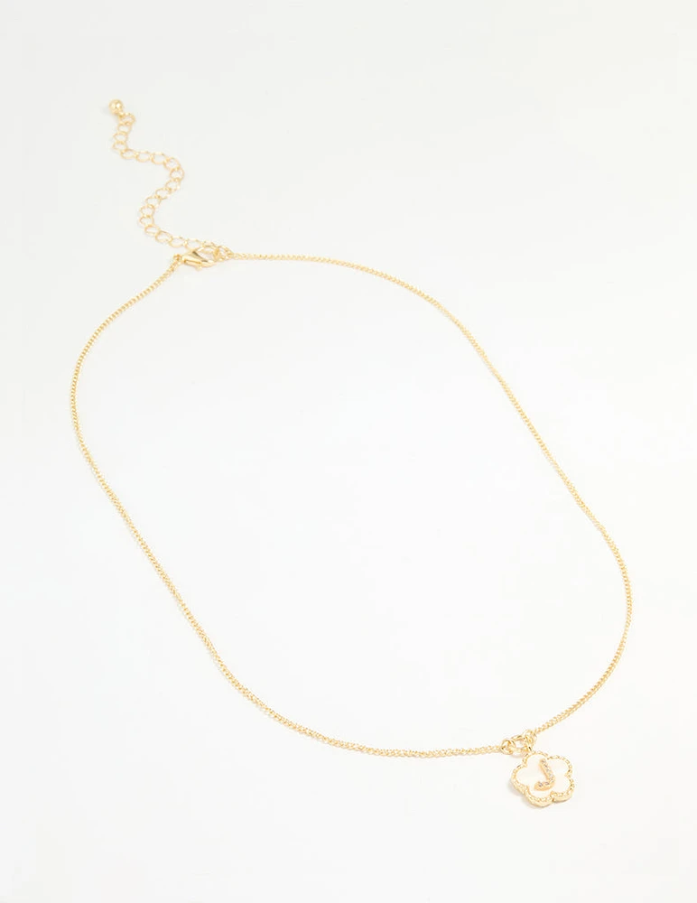 Gold Plated Genuine Shell Letter J Flower Petal Necklace