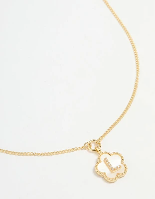 Gold Plated Genuine Shell Letter L Flower Petal Necklace
