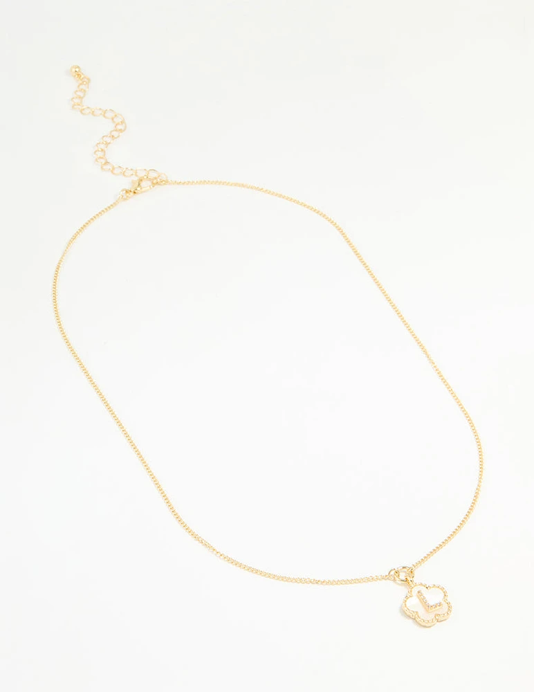 Gold Plated Genuine Shell Letter L Flower Petal Necklace