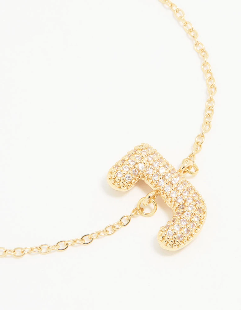 Gold Plated Cubic Zirconia Bubble J Pavé Toggle Bracelet