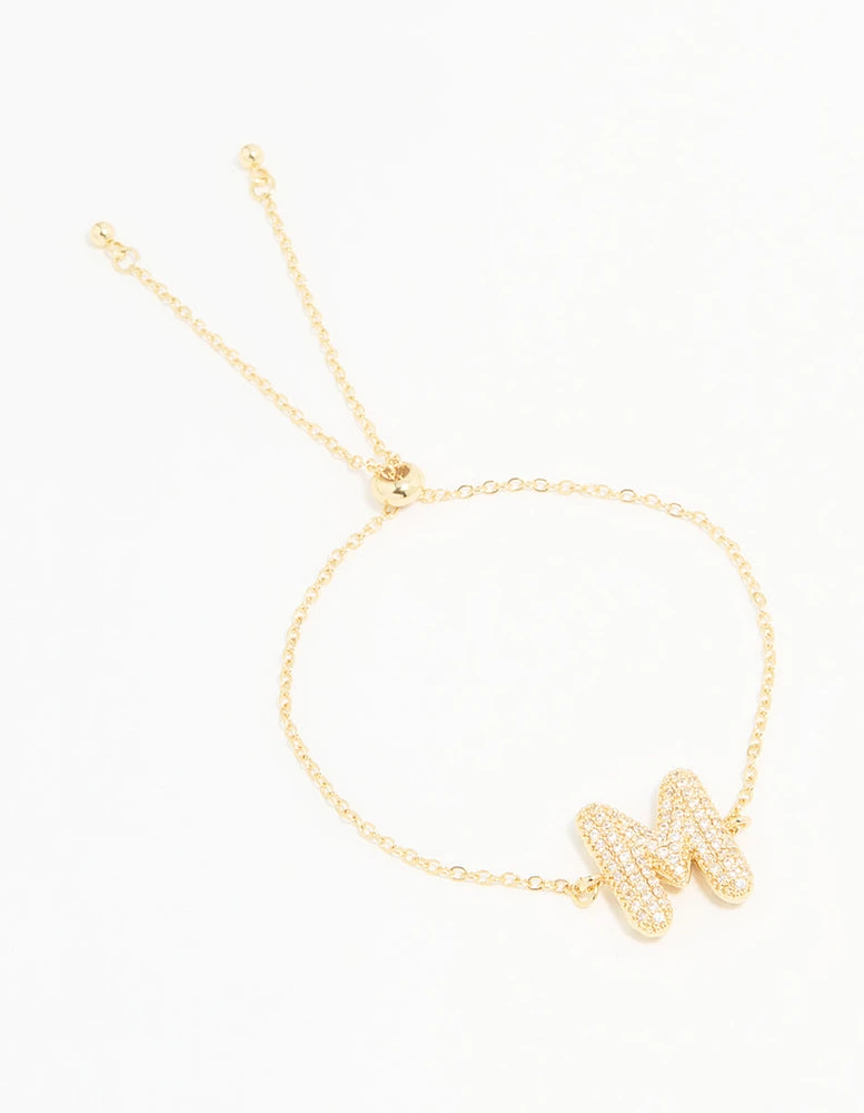 Gold Plated Cubic Zirconia Bubble M Pavé Toggle Bracelet