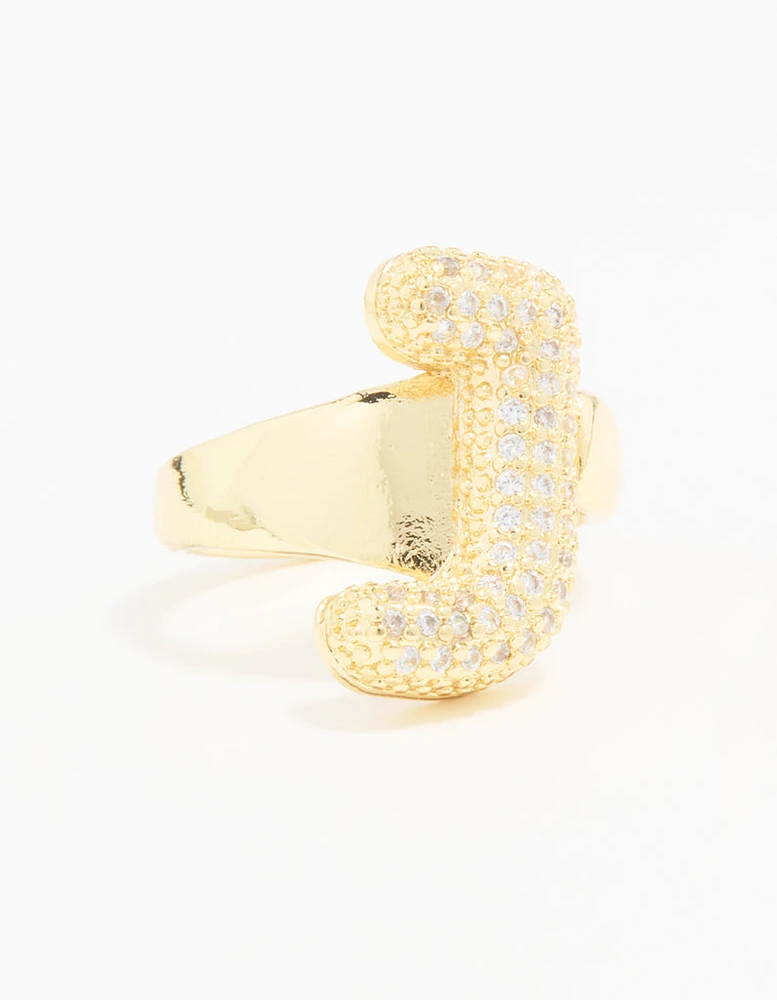 Gold Plated Cubic Zirconia Bubble J Pave Ring