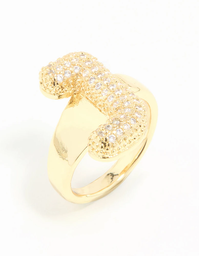 Gold Plated Cubic Zirconia Bubble J Pave Ring