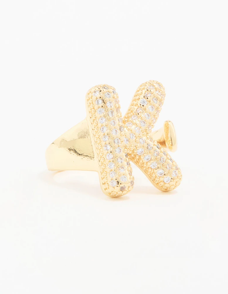 Gold Plated Cubic Zirconia Bubble K Pave Ring
