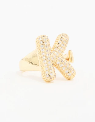 Gold Plated Cubic Zirconia Bubble K Pave Ring