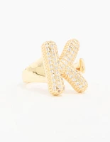 Gold Plated Cubic Zirconia Bubble K Pave Ring