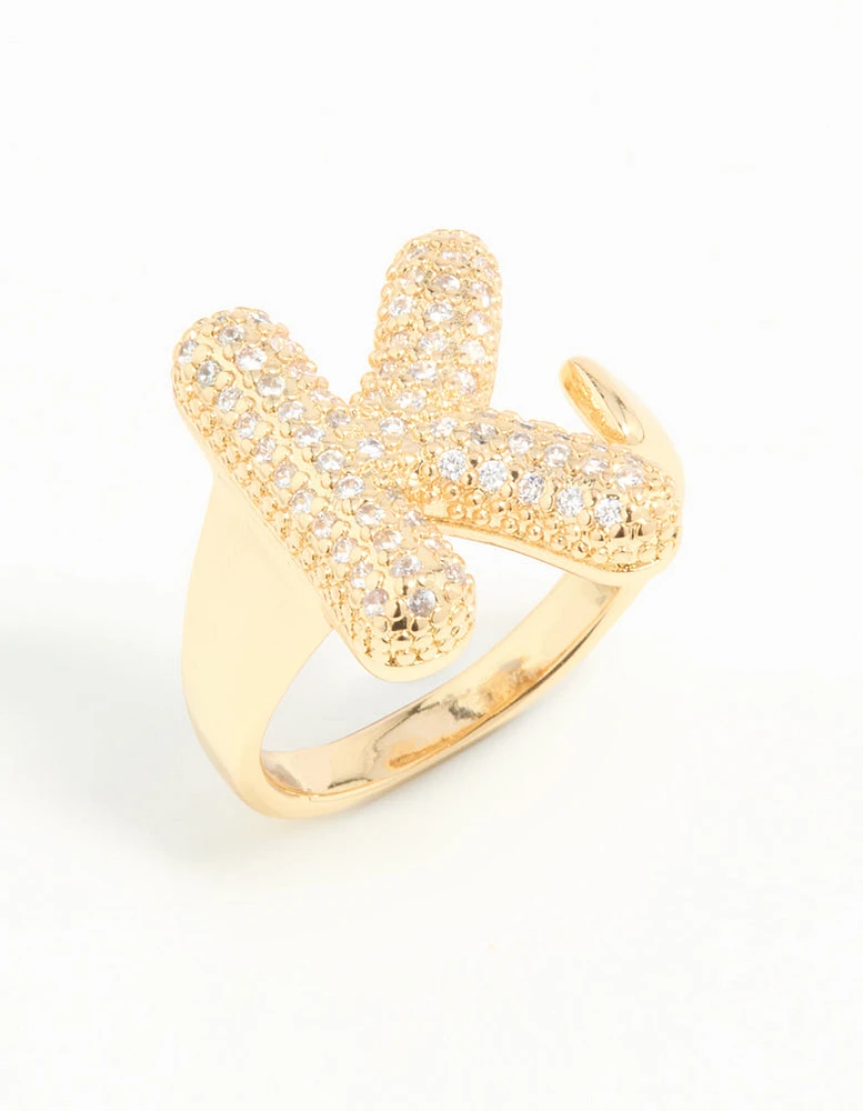 Gold Plated Cubic Zirconia Bubble K Pave Ring
