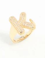 Gold Plated Cubic Zirconia Bubble K Pave Ring