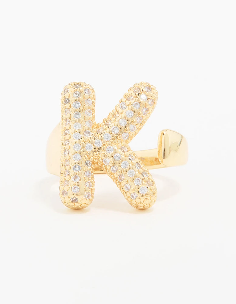 Gold Plated Cubic Zirconia Bubble K Pave Ring