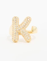 Gold Plated Cubic Zirconia Bubble K Pave Ring