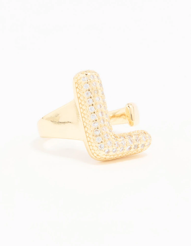 Gold Plated Cubic Zirconia Bubble L Pave Ring