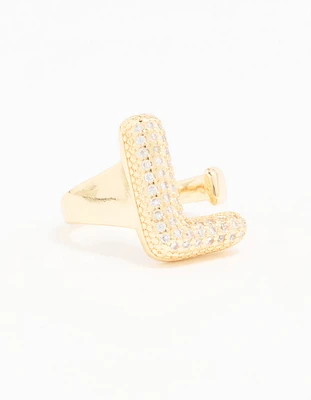 Gold Plated Cubic Zirconia Bubble L Pave Ring