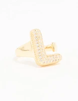 Gold Plated Cubic Zirconia Bubble L Pave Ring