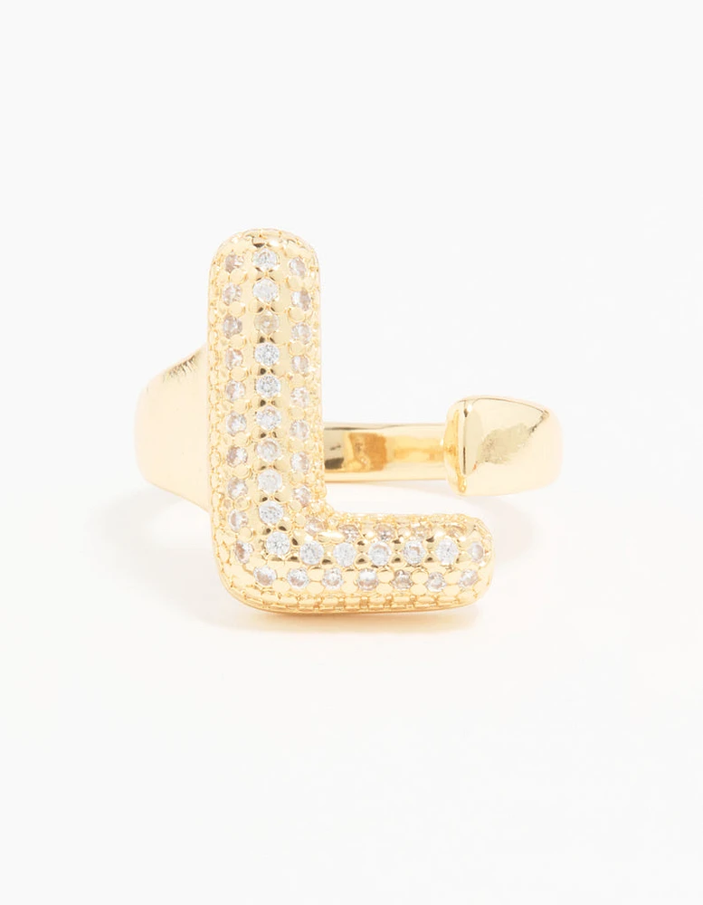 Gold Plated Cubic Zirconia Bubble L Pave Ring