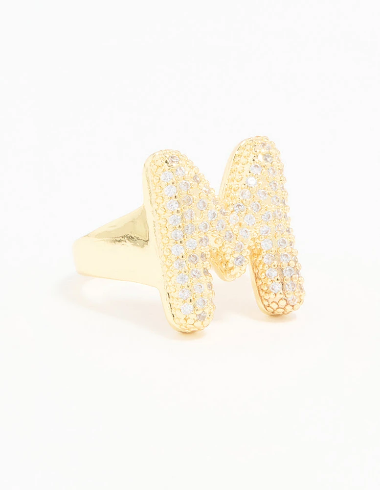 Gold Plated Cubic Zirconia Bubble M Pave Ring