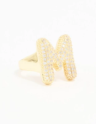 Gold Plated Cubic Zirconia Bubble M Pave Ring